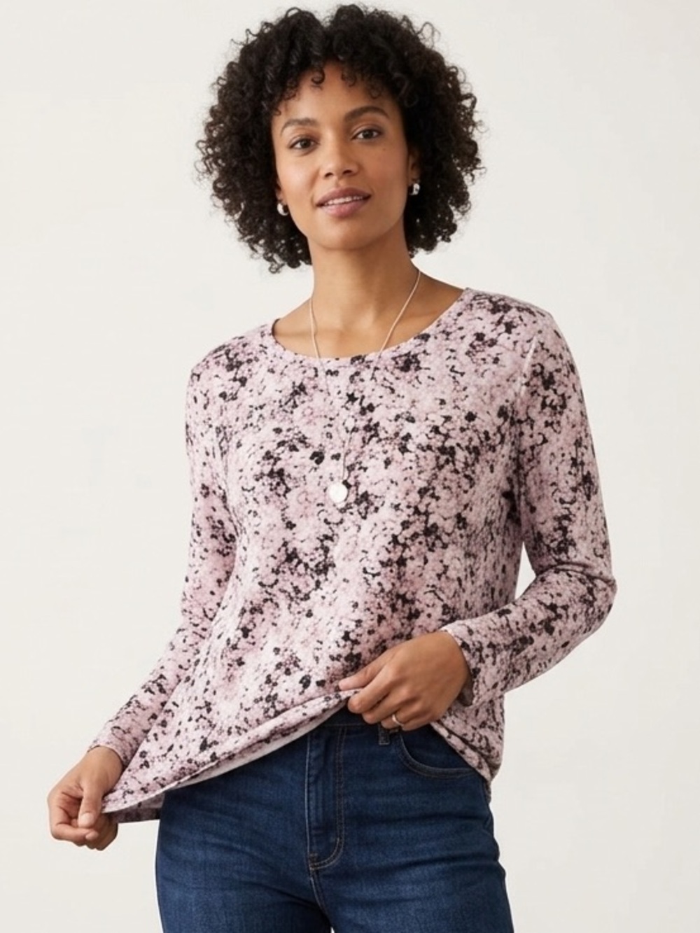 Elle Pink and Black Floral Long Sleeve Top